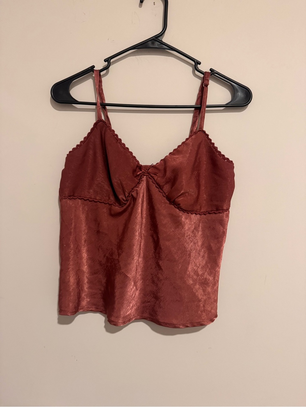 No Boundaries Rust Red Satin Cami with Scalloped Trim
